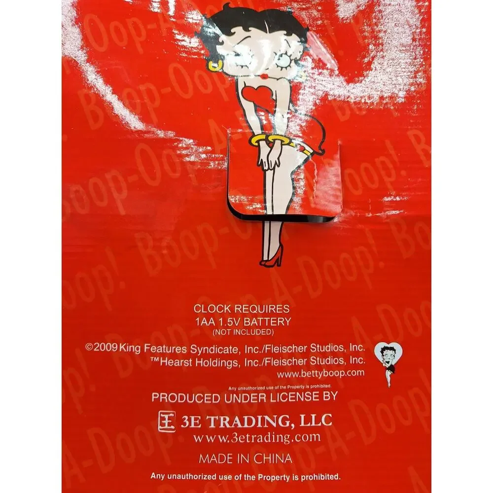 Betty Boop Red And White Glass Wall Clock 2009 Featuring Betty & Her Dog Tested